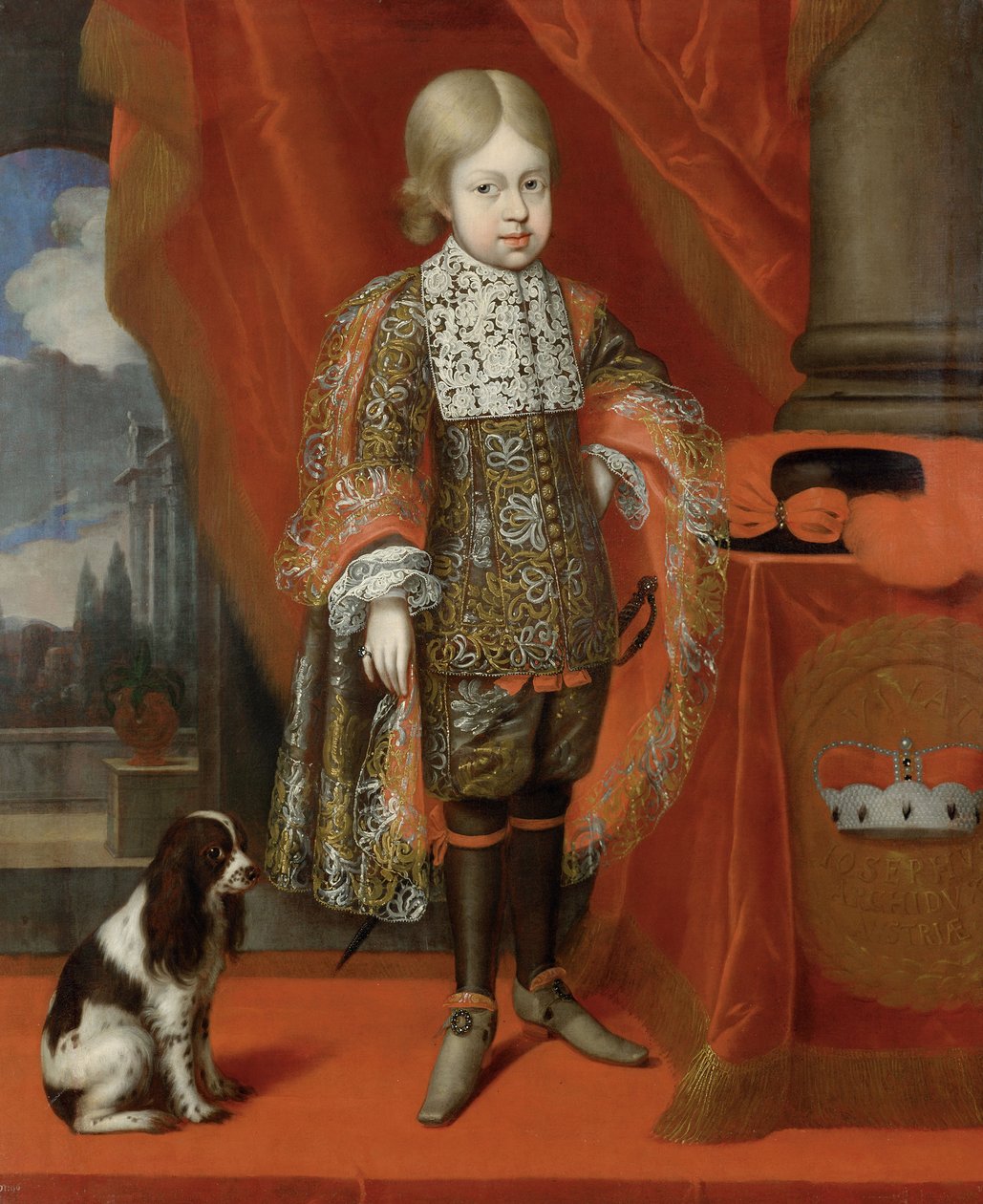 I. József leendő császár 1678-1711 hat évesen kutyával, 1684, 1684 alkotó: Benjamin von Block