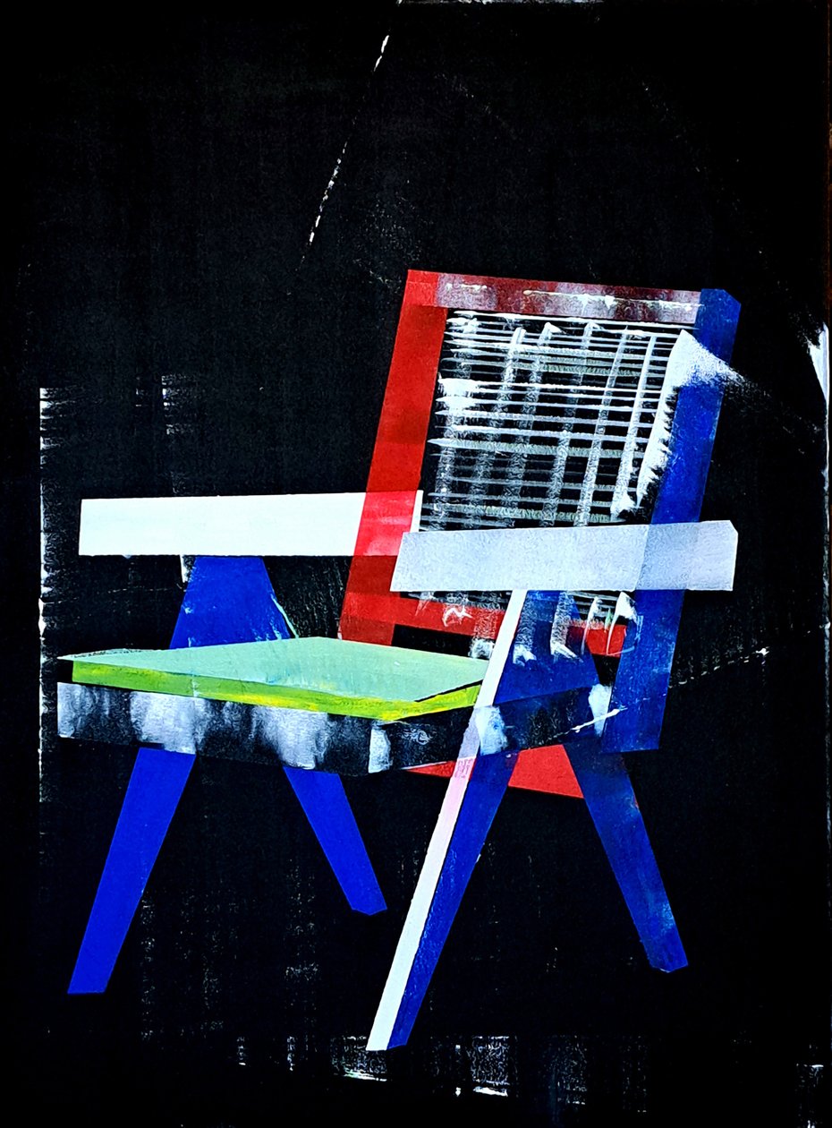 Chaise Chandigarh, Pierre Jeanneret után, 2023 (olaj és akril vegyes vászonra) alkotó: Benoit Erwann Boucherot