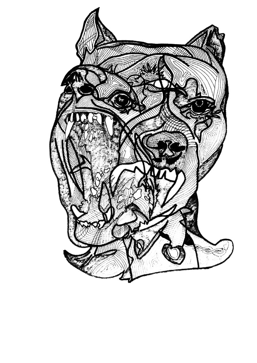 Dupla rottweiler, 2019 (tus, papír) alkotó: Benoit Erwann Boucherot