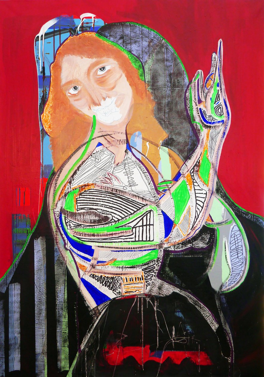 Surpeinture : Saint Jean-Baptiste, 2020 (olaj, papír és akril, vászon) alkotó: Benoit Erwann Boucherot