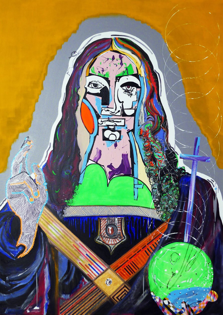 Surpeinture : Salvator Mundi, 2020 (olaj, papír és akril, vászon) alkotó: Benoit Erwann Boucherot