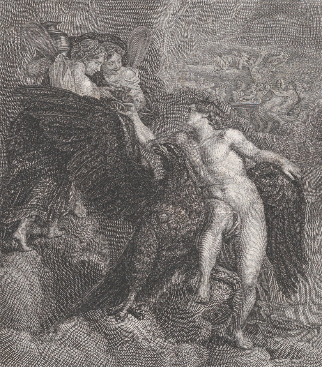 Ganymedes, sasra támaszkodva, átveszi a poharat Hebétől, 1786 alkotó: Benoit Louis Henriquez
