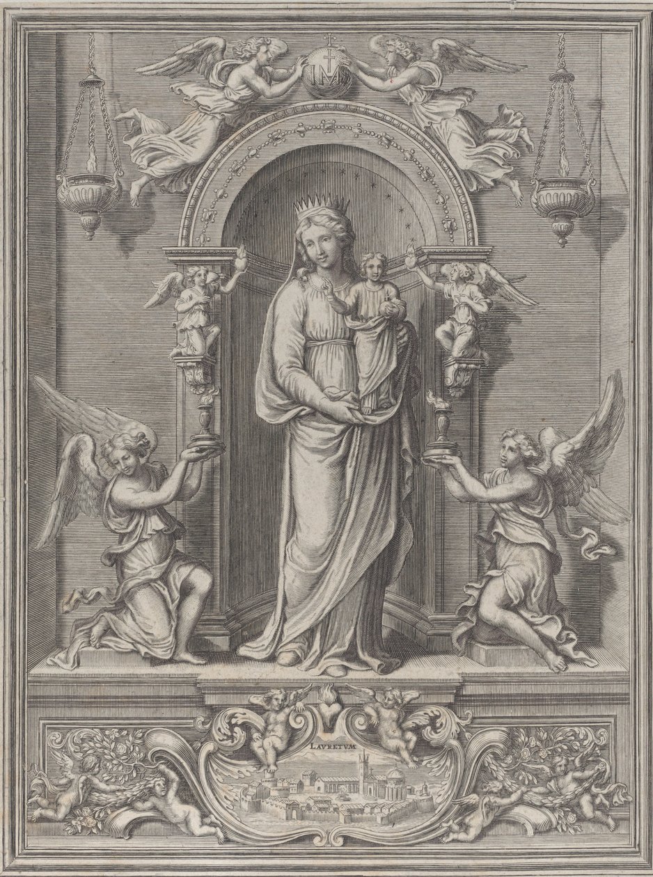 Loretói Madonna, egy fülkében, mindkét oldalán angyallal, 1650-1724. alkotó: Benoît Farjat