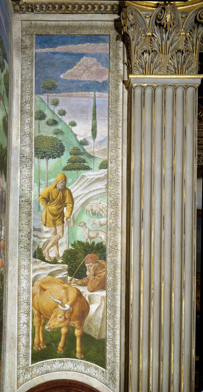 Pásztor és pásztor, panel a kápolnában a Mágusok utazása ciklus bal fala mellett, 1460 körül alkotó: Benozzo di Lese di Sandro Gozzoli