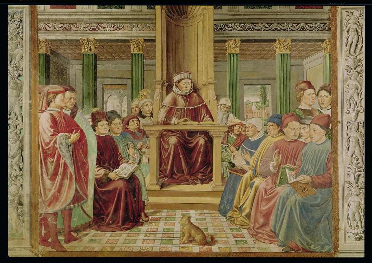 Szent Ágoston retorikát és filozófiát olvas a római iskolában, 1464-65 alkotó: Benozzo di Lese di Sandro Gozzoli