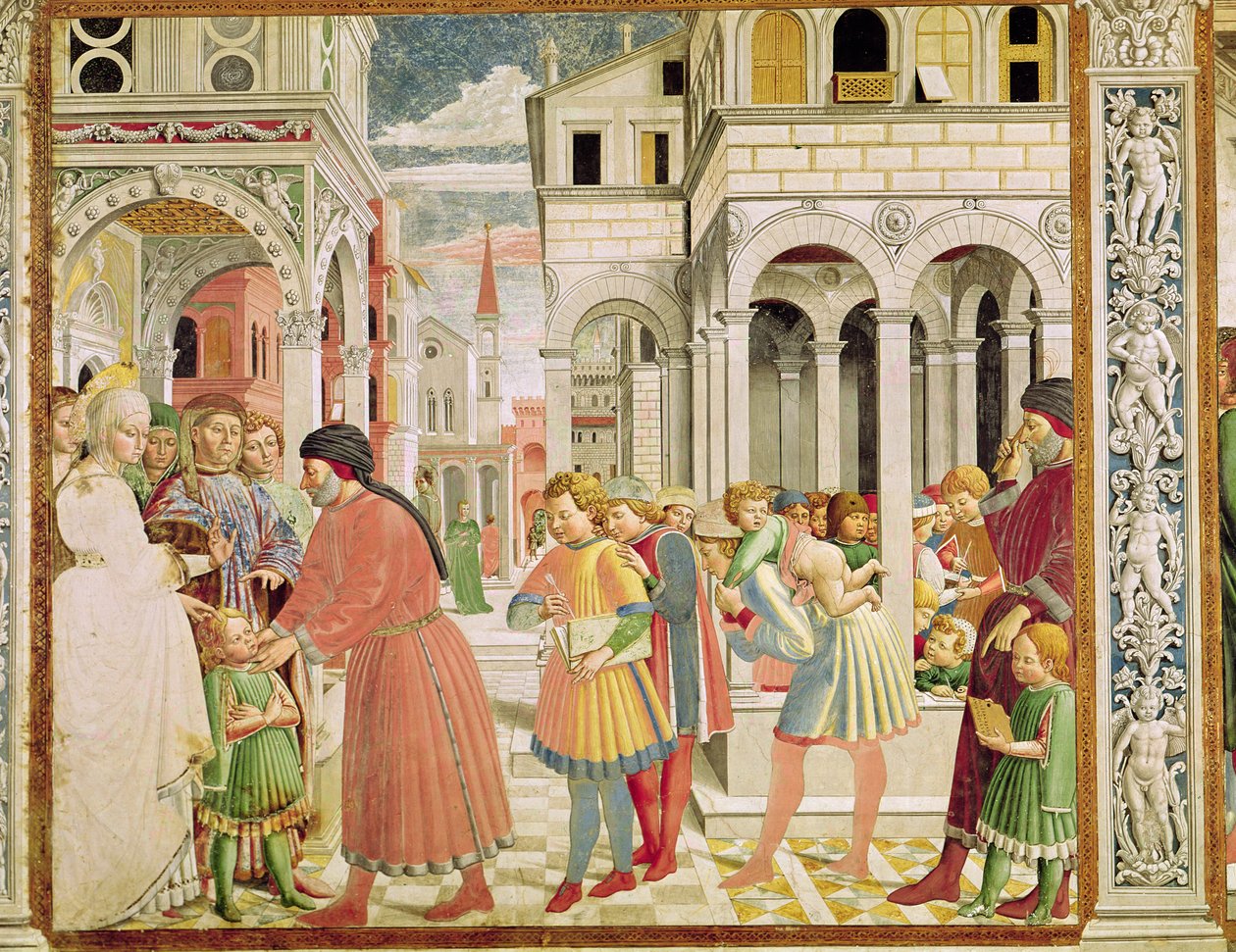 Szent Ágostont szülei vezetik a Tagaste Iskolában, Szent Ágoston életéből, 1464-65 alkotó: Benozzo di Lese di Sandro Gozzoli
