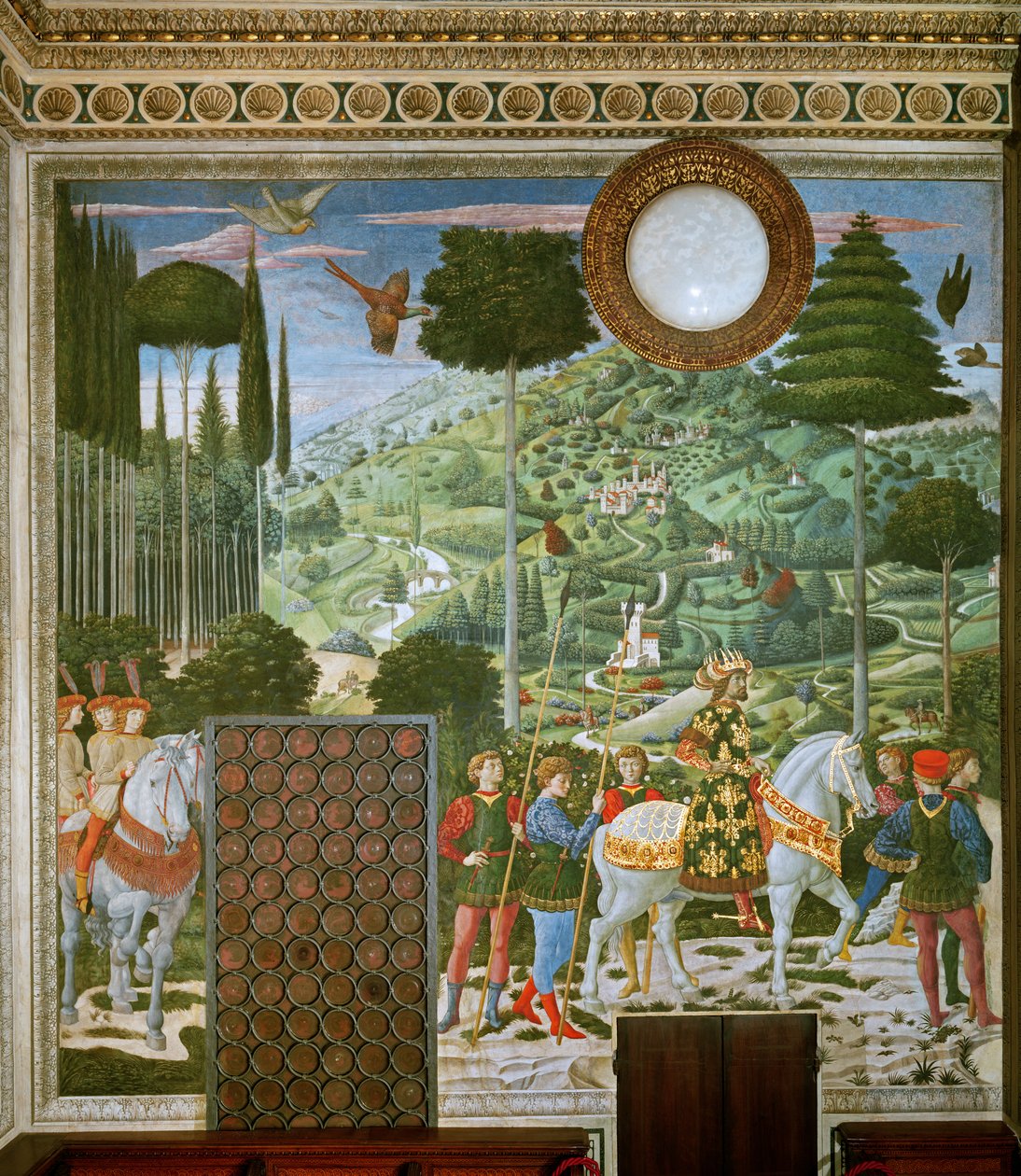 A mágusok utazása Betlehembe, a kápolna hátsó fala, 1460 körül alkotó: Benozzo di Lese di Sandro Gozzoli