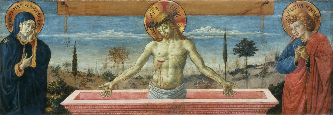 A szomorúság embere Szűz és Szent János evangélista között, 1469-1474. alkotó: Benozzo Gozzoli