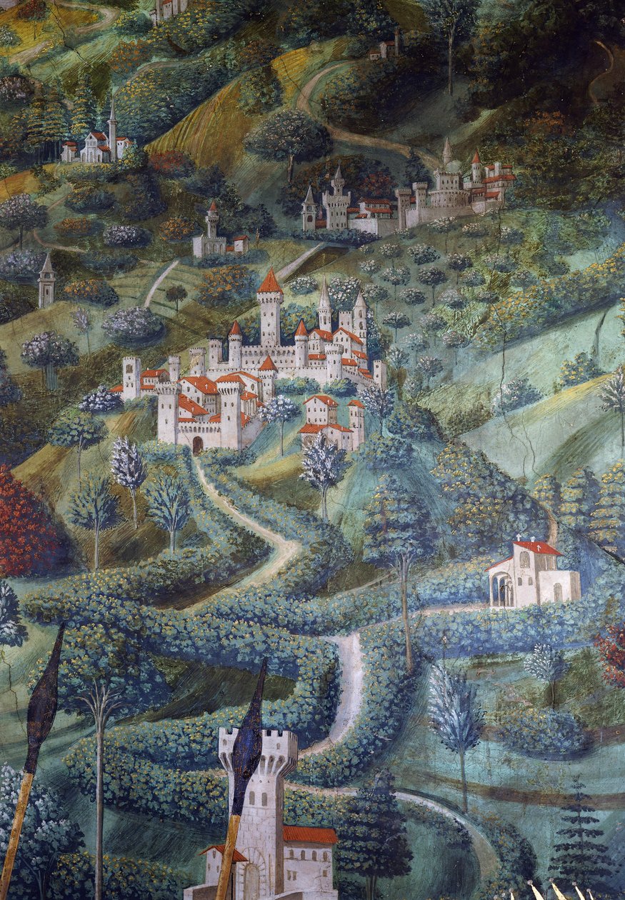 Várak, tájrészlet a Mágusok menetéből alkotó: Benozzo di Lese di Sandro Gozzoli