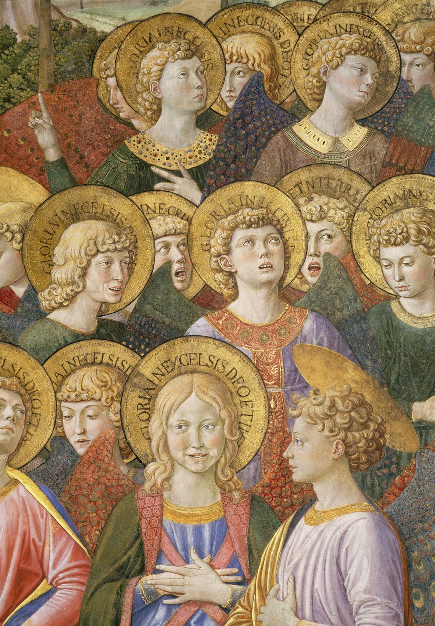 Angyalkórus, részlet a Mágusok utazása ciklusból a kápolnában, 1460 körüli freskórészlet a 70615-ből alkotó: Benozzo di Lese di Sandro Gozzoli