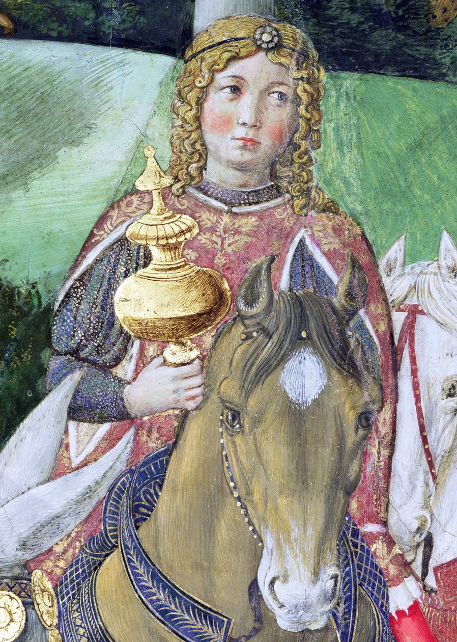Lovasok a királyi kíséretben, részlet a Mágusok utazása ciklusból a kápolnában, 1460 körüli freskórészlet a 70606-ból alkotó: Benozzo di Lese di Sandro Gozzoli