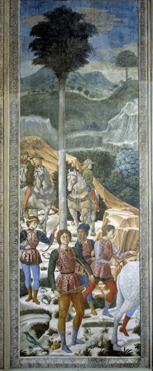 Mesterséges íjászok, részlet a Bölcsek útja c. ciklusból a kápolnában, 1460 körül (freskó) alkotó: Benozzo di Lese di Sandro Gozzoli
