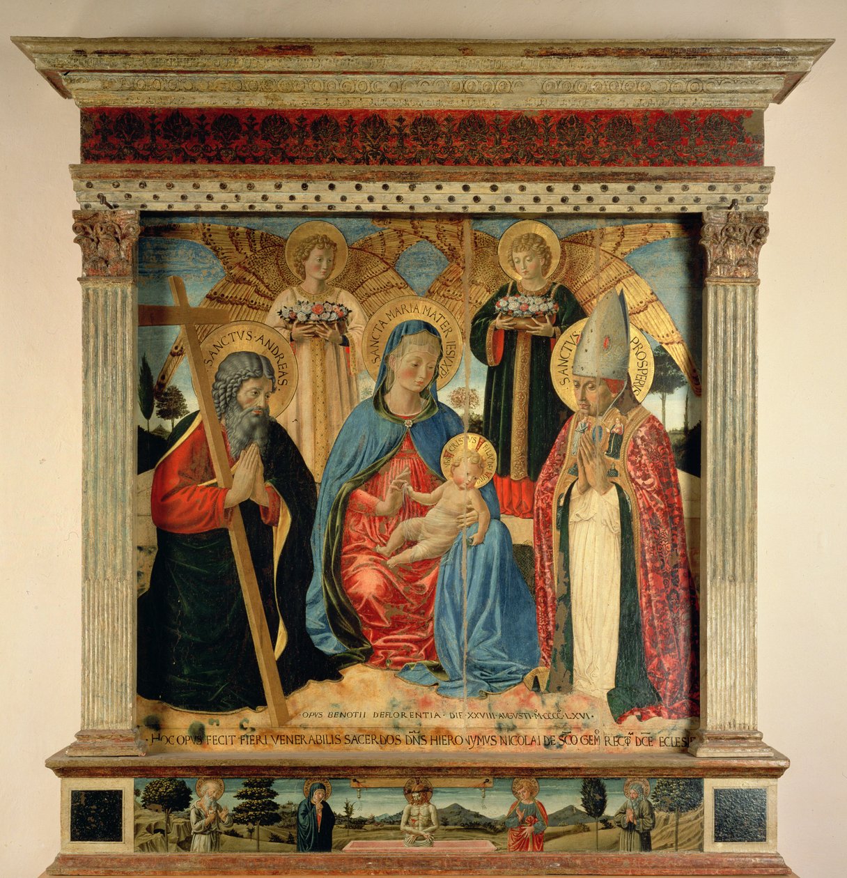 Madonna és gyermeke SS-sel. Andrew és Prosper, 1466 (tempera és aranylevél a panelen) alkotó: Benozzo di Lese di Sandro Gozzoli