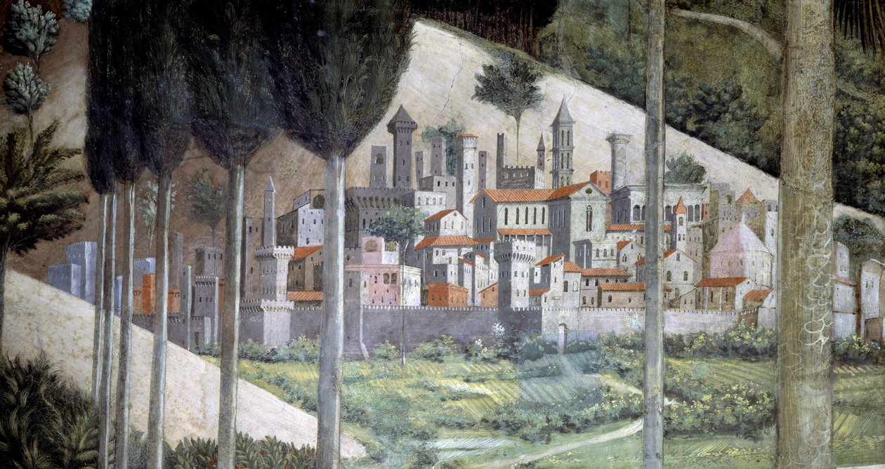 Középkori város, részlet a Bölcsek útja c. ciklusból a kápolnában, 1460 körül (freskó) alkotó: Benozzo di Lese di Sandro Gozzoli