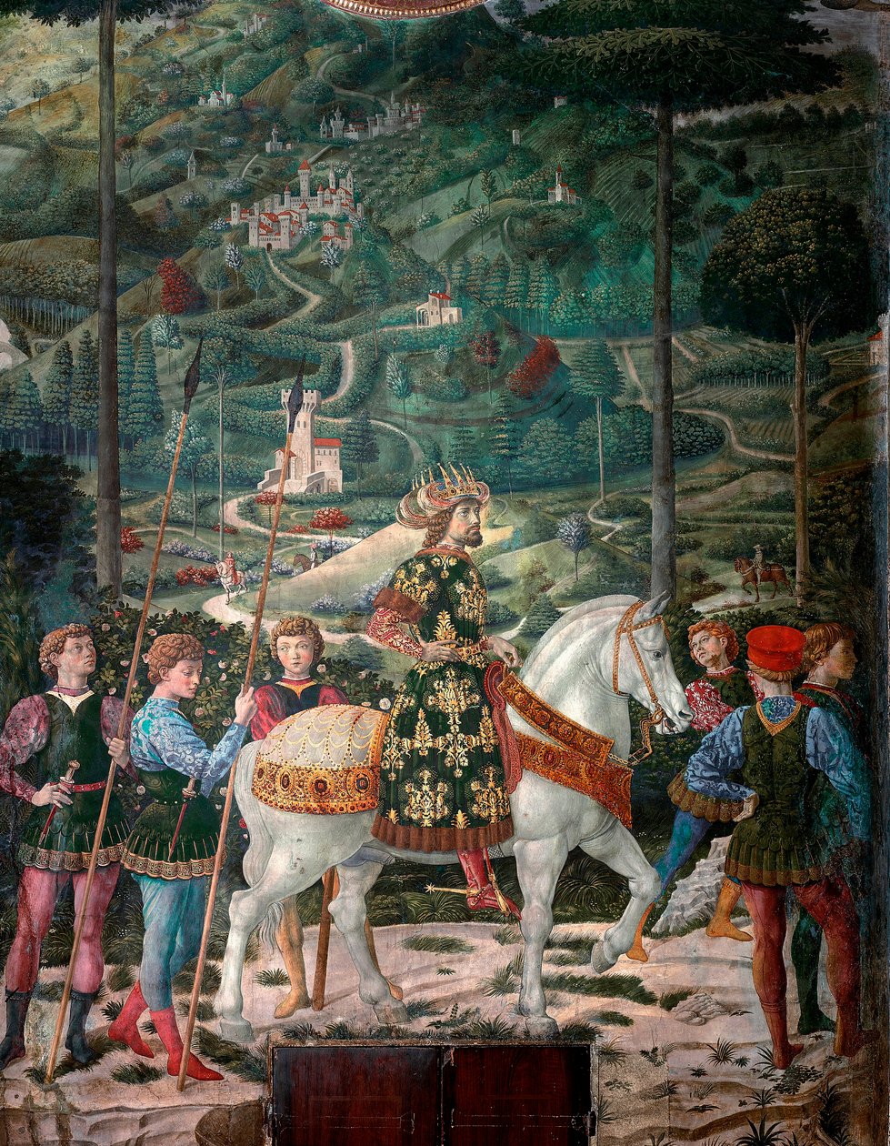 A bizánci császár „A mágusok utazása””. A jeruzsálemi mágusok cortége a Bethleem olaszul „Viaggio dei Magi”-nak vagy „Cavalcata dei Magi”-nak nevezi. VIII. János bizánci császár paleológusát (1392-1448) ábrázoló részlet. Részlet. Freskó a Mag alkotó: Benozzo di Lese di Sandro Gozzoli