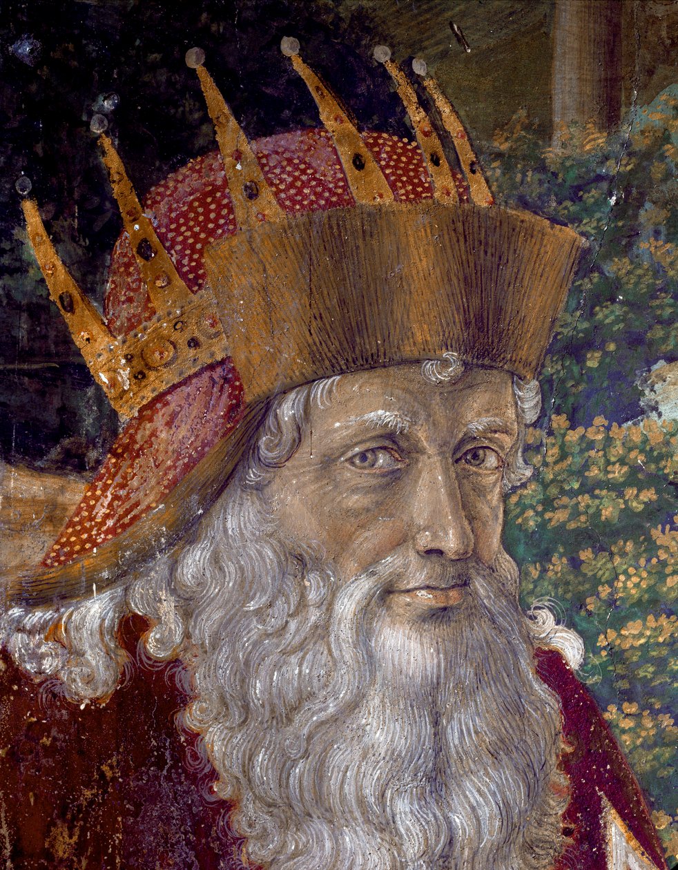 A mágusok utazása. A jeruzsálemi mágusok kortége egy betlehemi „Viaggio dei Magi” vagy olaszul „Cavalcata dei Magi” néven. Részlet József konstantinápolyi pátriárkáról 1261 és 1276 között. A Mágusok kápolnájának freskója, Benozzo di alkotó: Benozzo di Lese di Sandro Gozzoli
