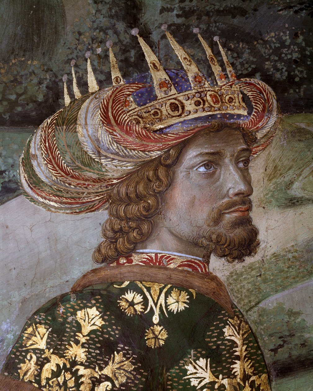 A jeruzsálemi mágusok mágusainak utazása Betlehembe olaszul „Viaggio dei Magi”-nak vagy „Cavalcata dei Magi”-nak nevezi Balthasar részletét VIII. János paleológus, bizánci császár (VII. Palaiologosz (vagy Palaeologus) János) vonásai alatt. alkotó: Benozzo di Lese di Sandro Gozzoli