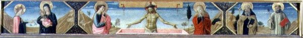Szent Katalin, a feltámadt Krisztus és Szent Antal apát és Szent Benedek misztikus házassága (panel) alkotó: Benozzo di Lese di Sandro Gozzoli