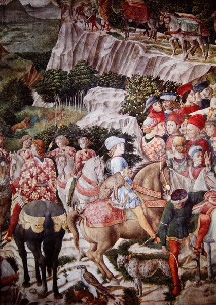 A mágusok körmenete, részlet a lovagról leopárddal a Melchior körmenetben, 1460 körül (70601 részlet) alkotó: Benozzo di Lese di Sandro Gozzoli