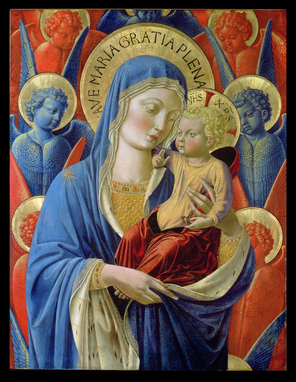 Szűz és gyermek angyalokkal, 1460 körül (arany levél és tempera fatáblán) alkotó: Benozzo di Lese di Sandro Gozzoli