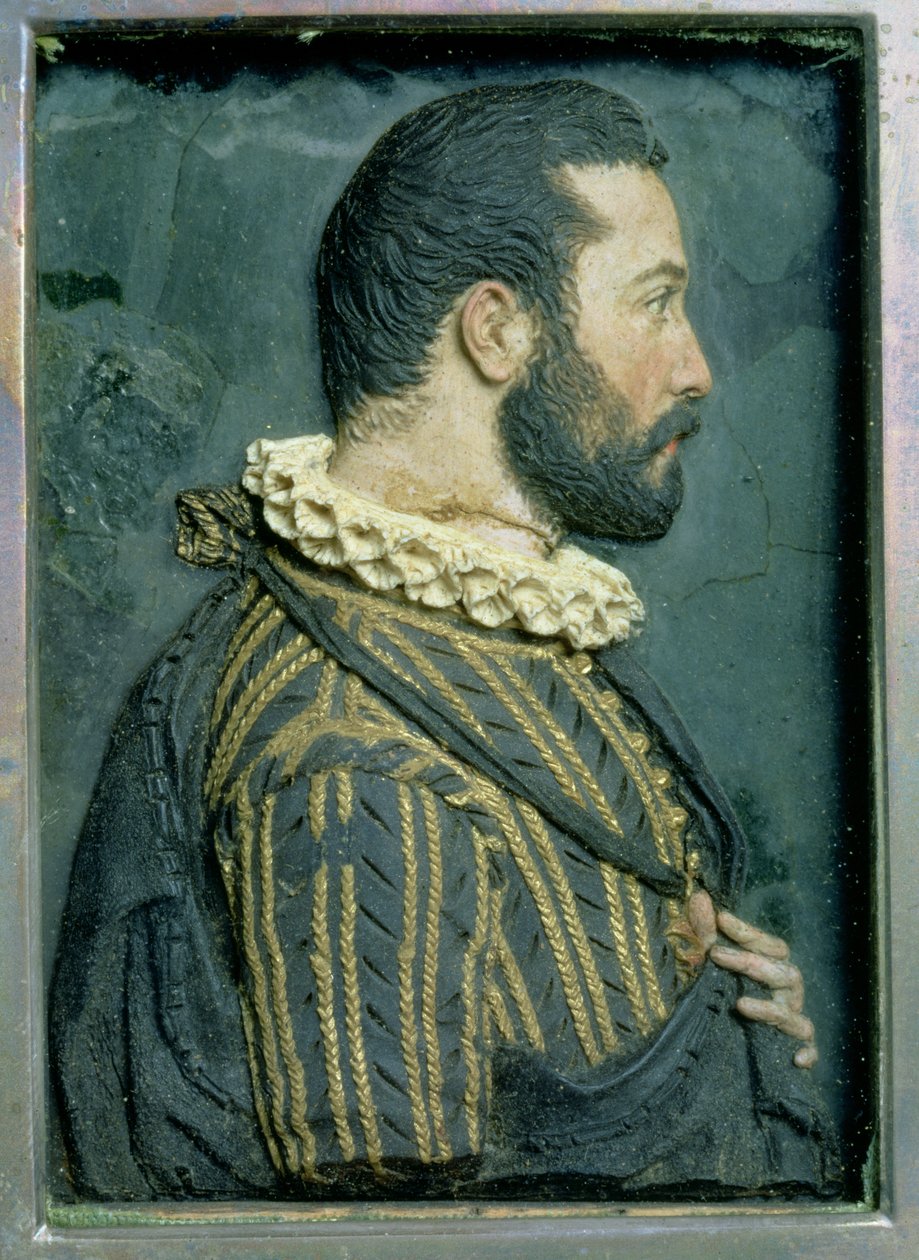 I. Ferenc francia király (1494-1547) portré domborműve (viasz) alkotó: Benvenuto Cellini