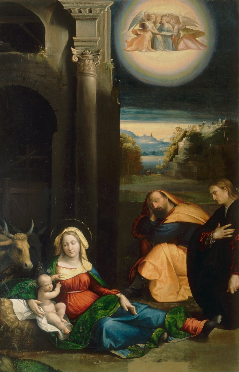 Madonna del Riposo Lionello portréjával, Garofalo, a ferrarai Pinacoteca Nazionale alkotó: Benvenuto Tisi da Garofalo