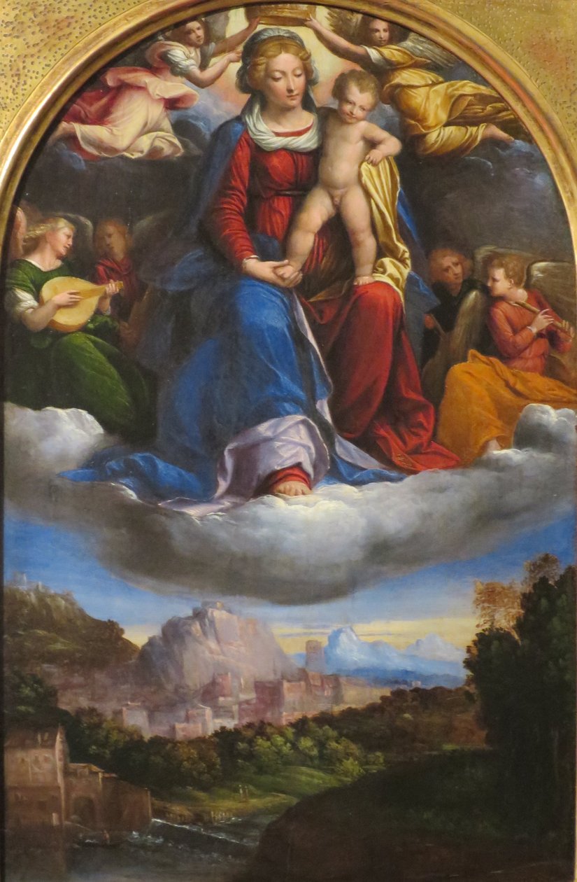 Madonna és gyermeke a dicsőségben alkotó: Benvenuto Tisi