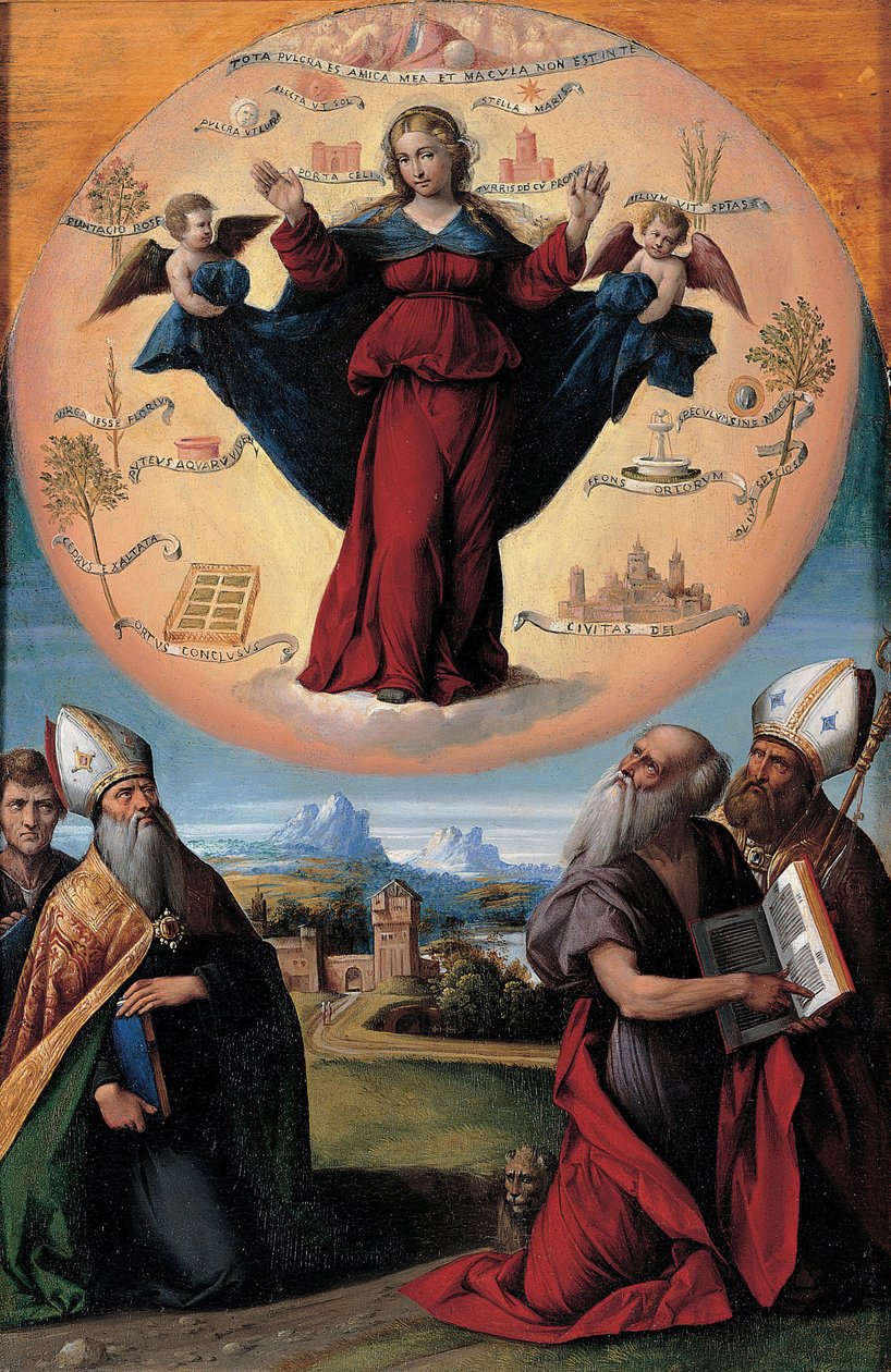 Szeplőtelen fogantatás szentekkel, c. 1535-1550 alkotó: Benvenuto Tisi da Garofalo