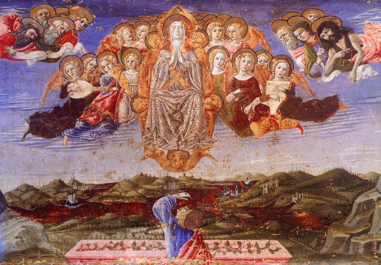 A Szűz mennybemenetelének Predella, Benvenuto di Giovanni (1436-1518), Részlet alkotó: Benvenuto di Giovanni