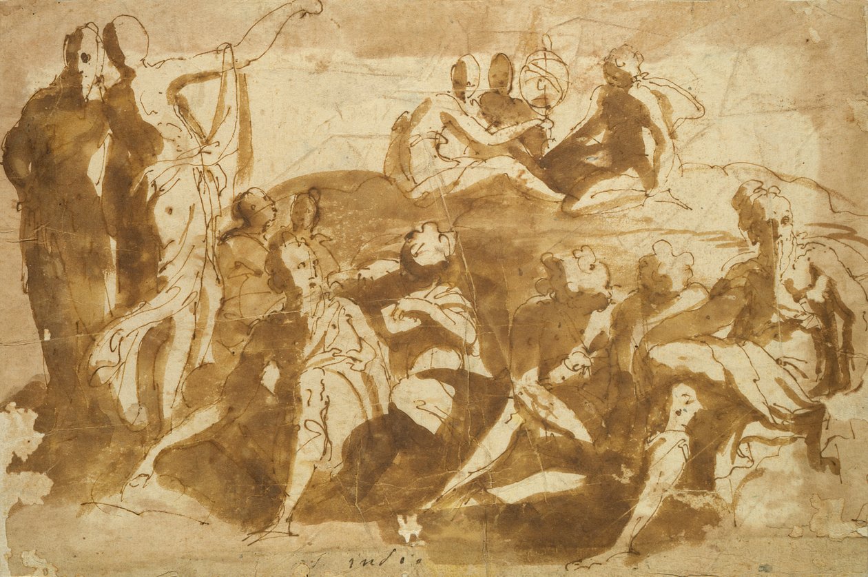 Mennyei táj figurái (tinta papíron) alkotó: Bernadino India