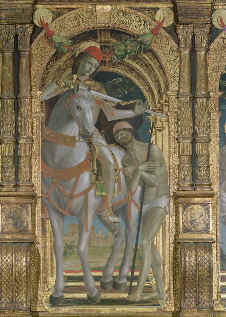 Szent Márton megosztja köpenyét a koldussal, részlet egy poliptichonról, 1485 alkotó: Bernadino Jacobi Butinone