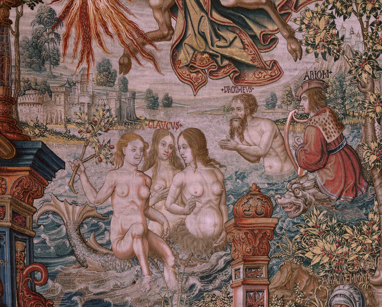 Flemish tapestry. Series The Honours. Fame (La Fama). Third tapestry in the series. Model Cartoonists from the circle of Bernard van Orley and Jan Gossaert (Mabuse). Manufacture Pieter van Aelst, Brussels. Ca 1550. Fabric Gold, silver, silk and wool.   131 alkotó: Bernaert van (circle of) Orley
