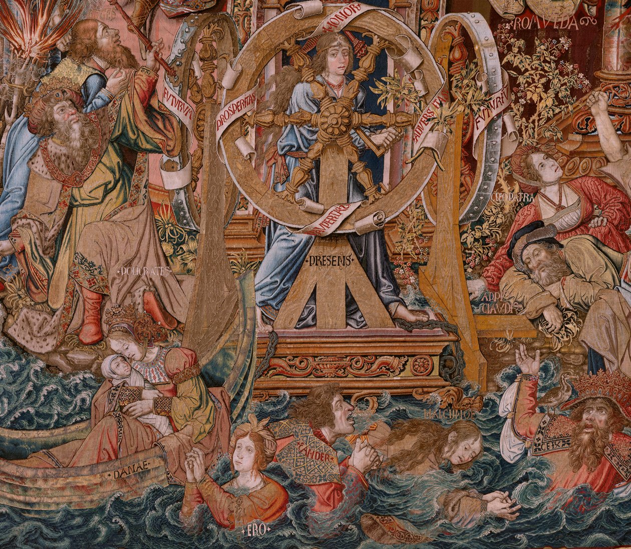 Flamand kárpit. A kitüntetések sorozat. Fortune, Út a kitüntetésekhez (La Fortuna, Camino de los Honores). A sorozat ötödik kárpitja. Modell karikaturisták Bernard van Orley és Jan Gossaert de Mabuse köréből. Gyártás Pieter van Aelst, Brusse alkotó: Bernaert van (circle of) Orley