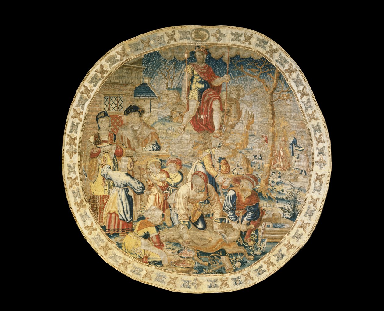 December hónapot ábrázoló brüsszeli allegorikus kárpit a „The Medallion Months” című filmből, 1525 körül alkotó: Bernaert van Orley