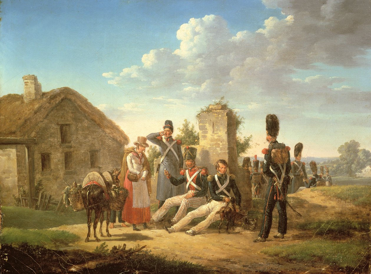 Táj katonákkal alkotó: Bernard Edouard Swebach