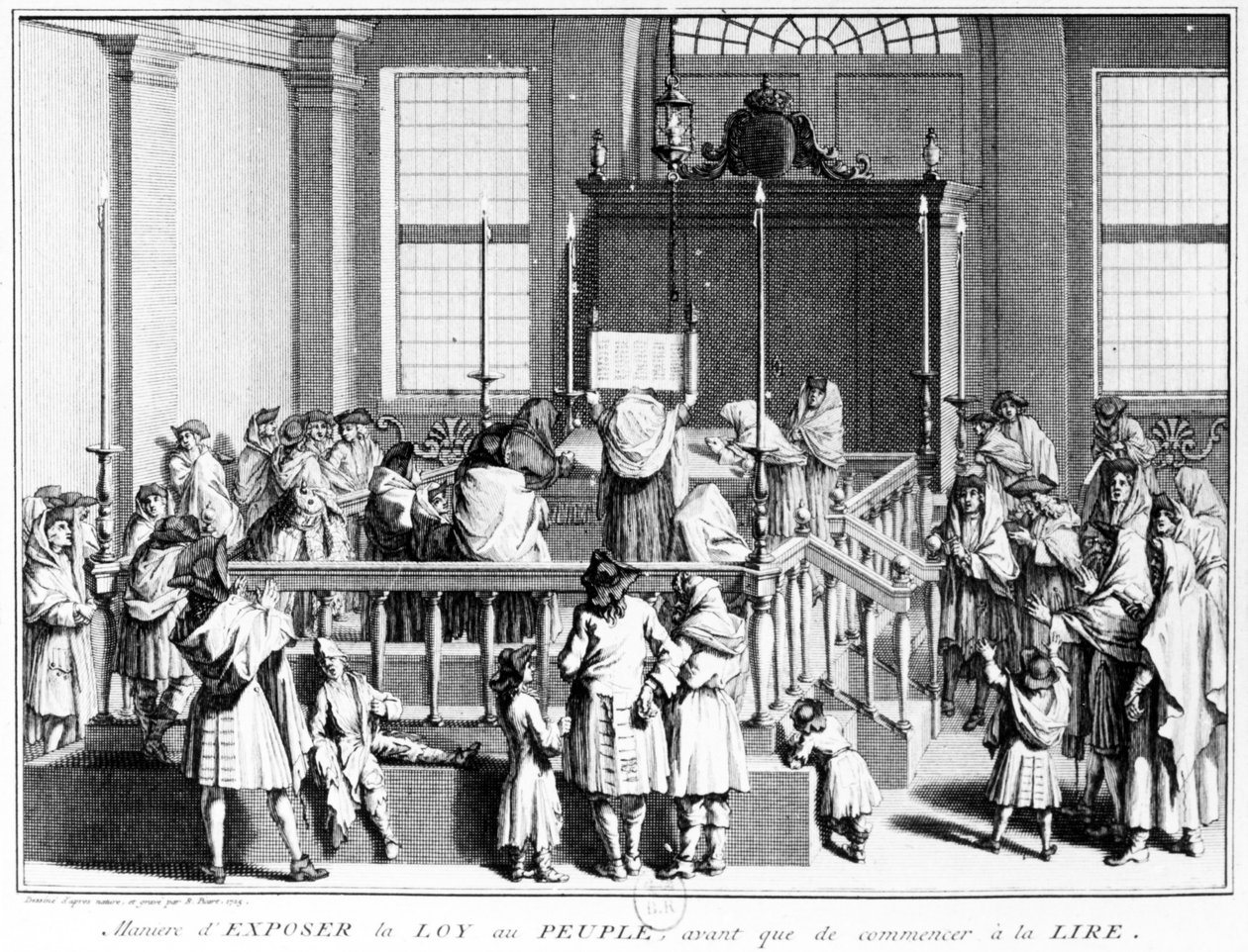 A törvény megmutatása a zsinagógában a népnek az olvasás megkezdése előtt, 1725 alkotó: Bernard Picart