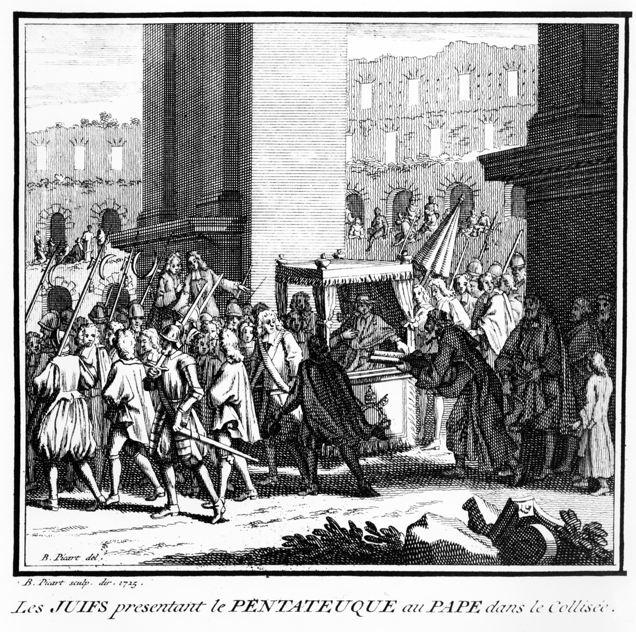 A római zsidók bemutatják a Pentateuchust a pápának a Colosseumban, 1725 alkotó: Bernard Picart