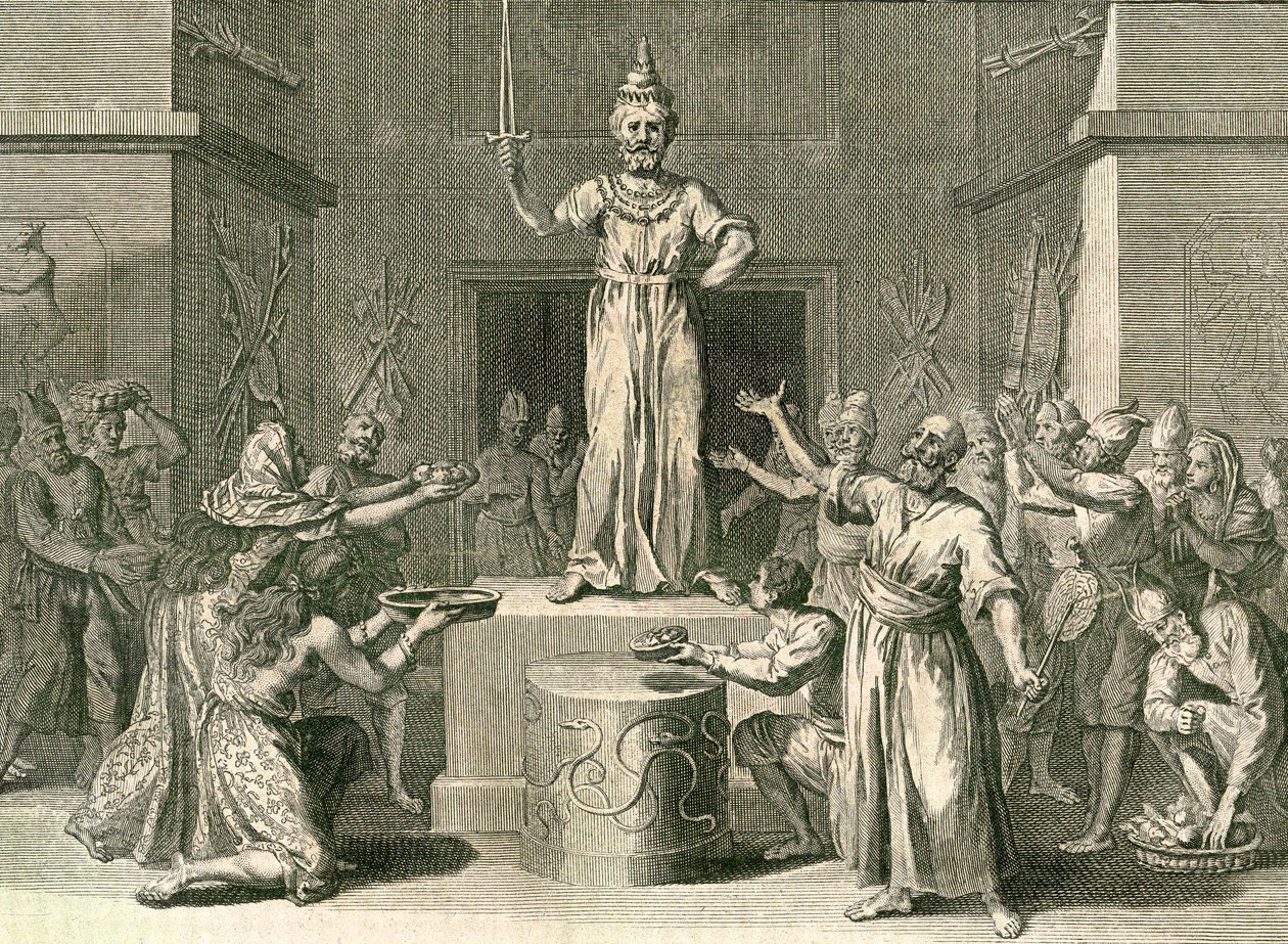 A Ceylon-sziget tuteláristene, 1729 (rézmetszet) alkotó: Bernard Picart