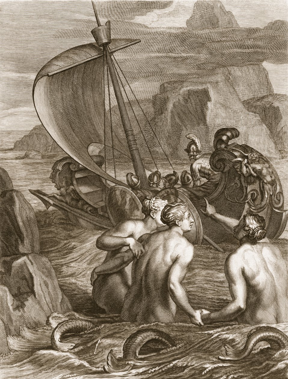 Odüsszeusz és társai a szirének bájai elől, 1731 alkotó: Bernard Picart