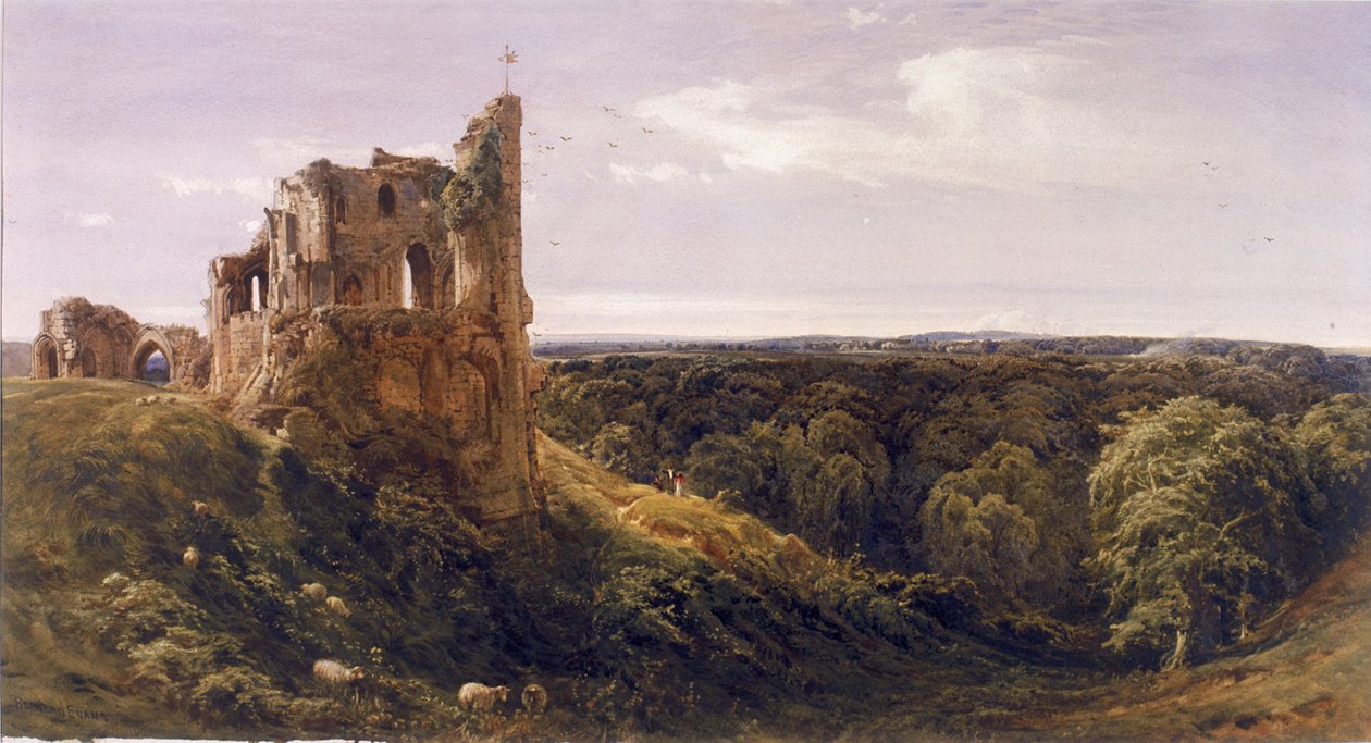 Romos kastély egy tájban (Knaresborough Castle) (testszín) alkotó: Bernard Walter Evans