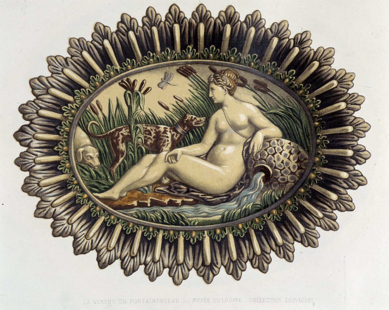La nymph de Fontainebleau – Plat céramique, „Bernard Palissy munkája”, C. Delange és C. Borneman, Párizs alkotó: Bernard (after) Palissy