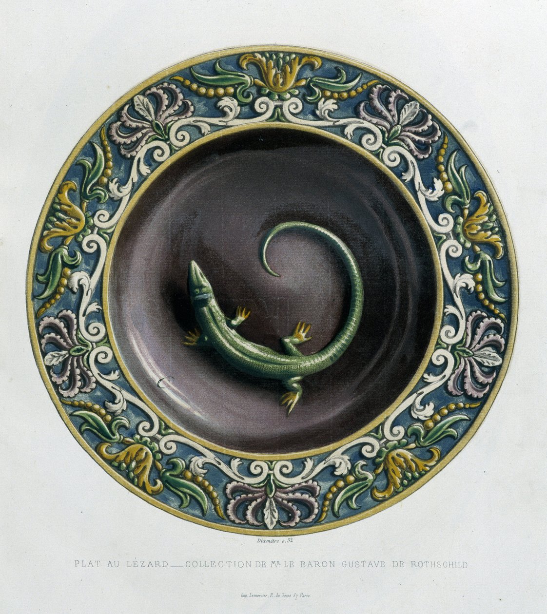 Plate au lizard – Plet céramique, C. Delange és C. Borneman „” Bernard Palissy munkája” c. alkotó: Bernard (after) Palissy