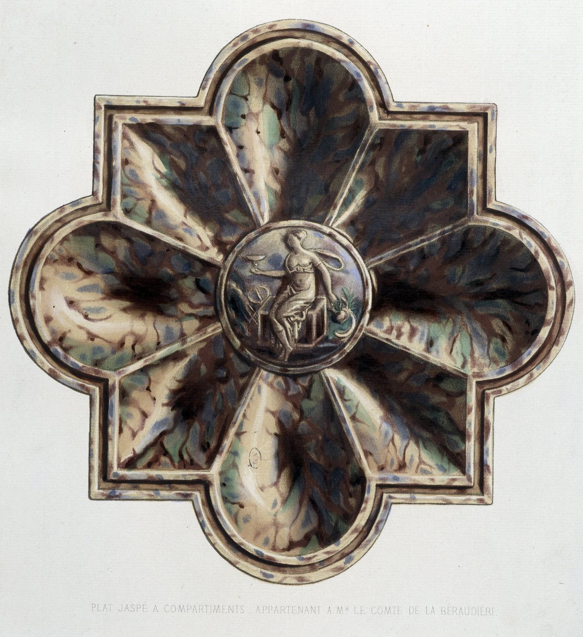 Tányérjaspé rekeszekkel - Tányérkerámia, C. Delange és C. Borneman „” Bernard Palissy munkája” c. alkotó: Bernard (after) Palissy
