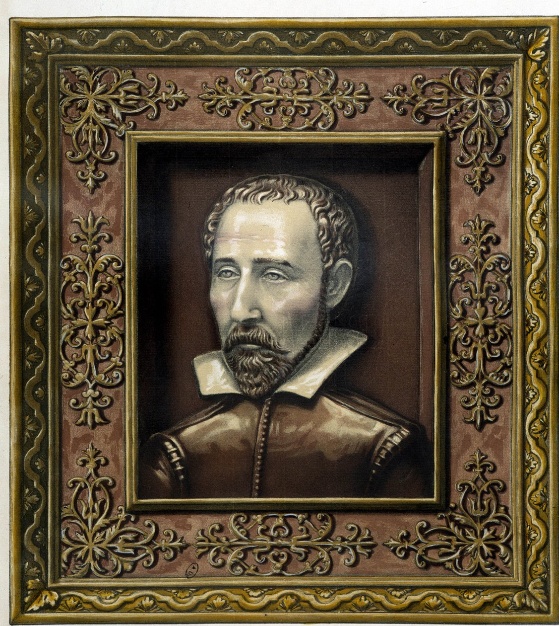 Bernard Palissy portréja, cserépedényben saját kezűleg kivitelezte – C. Delange és C. Borneman „Bernard Palissy munkája” című művében, Párizs alkotó: Bernard (after) Palissy