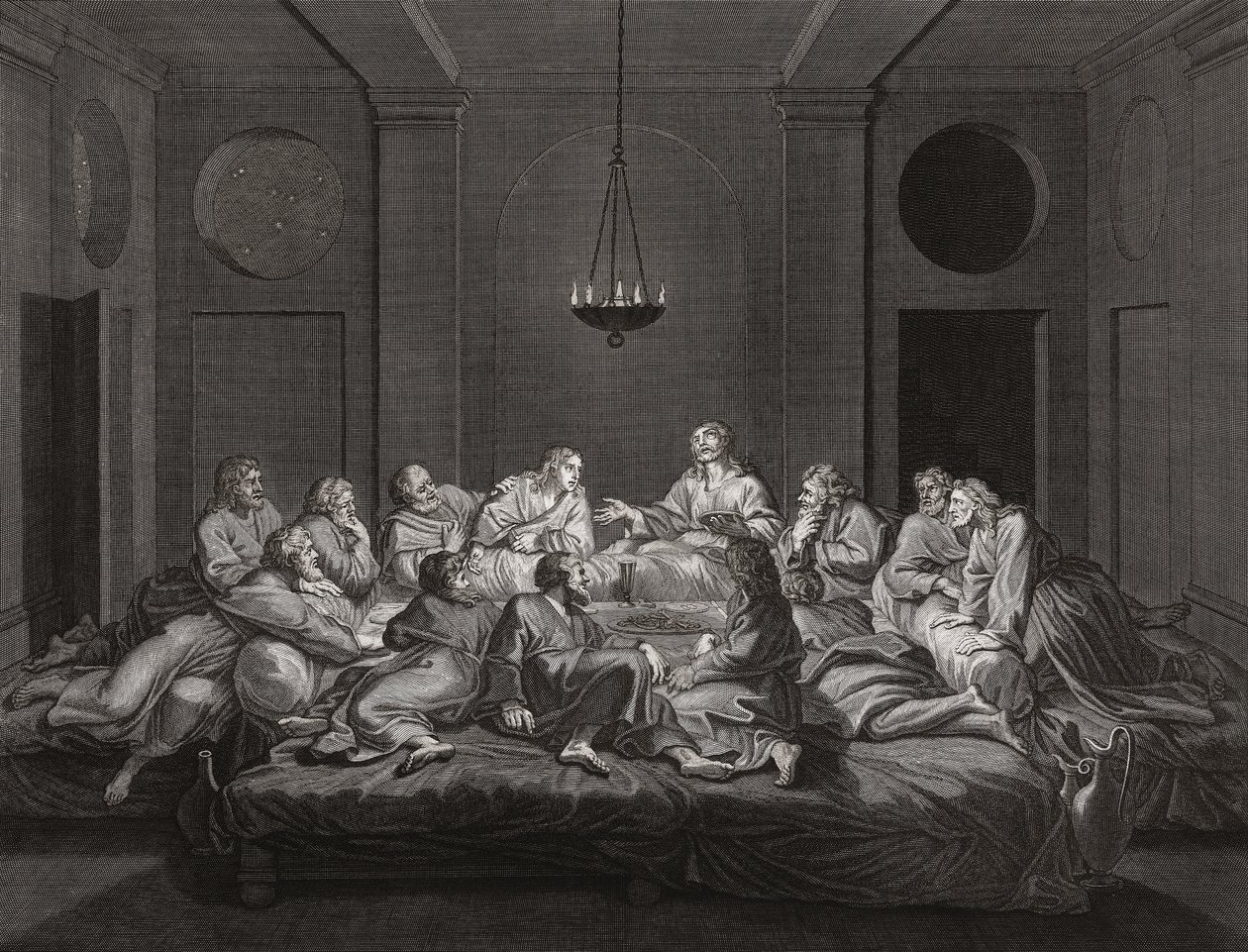 Jesus Christ and apostles at Last Supper. (print) alkotó: Bernard (after) Picart