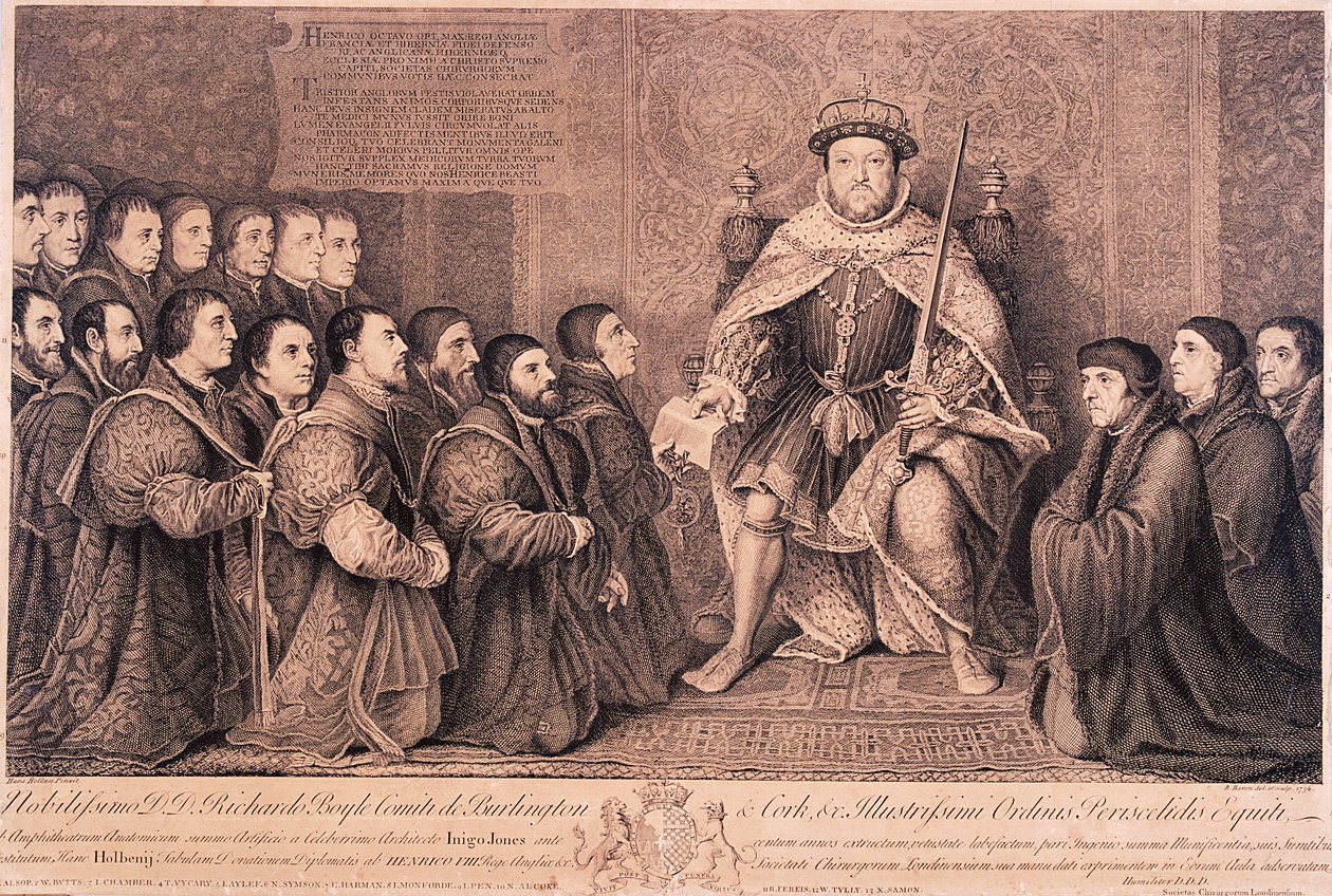 Henrik király térdelő alakokkal körülvéve, 1736 alkotó: Bernard Baron
