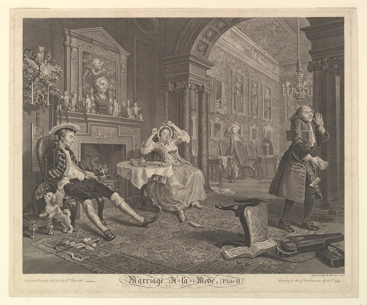Házasság A-la-Mode, II. tábla, 1745. április. alkotó: Bernard Baron