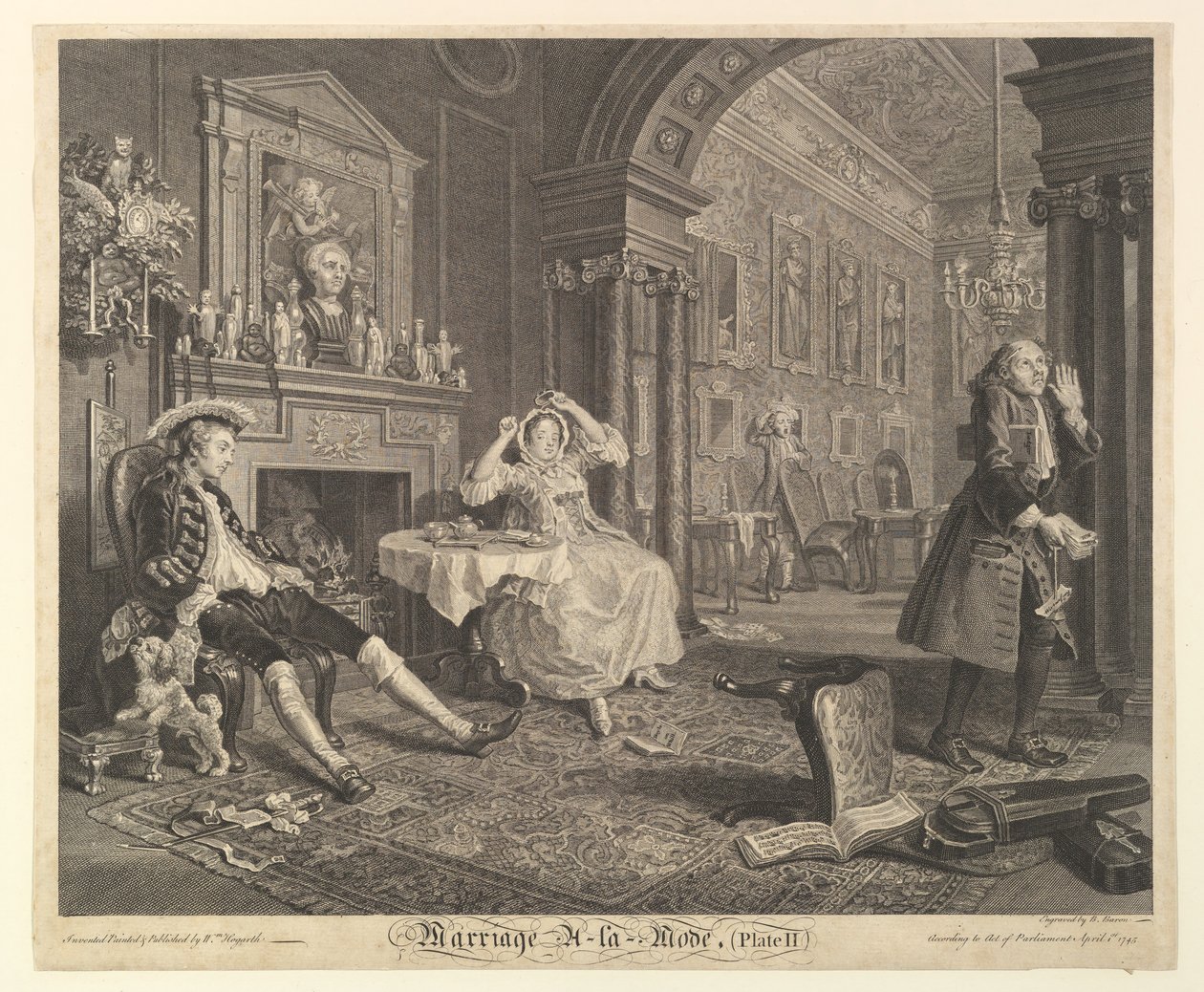 Házasság A-la-Mode, II. tábla, 1745. április 1. alkotó: Bernard Baron
