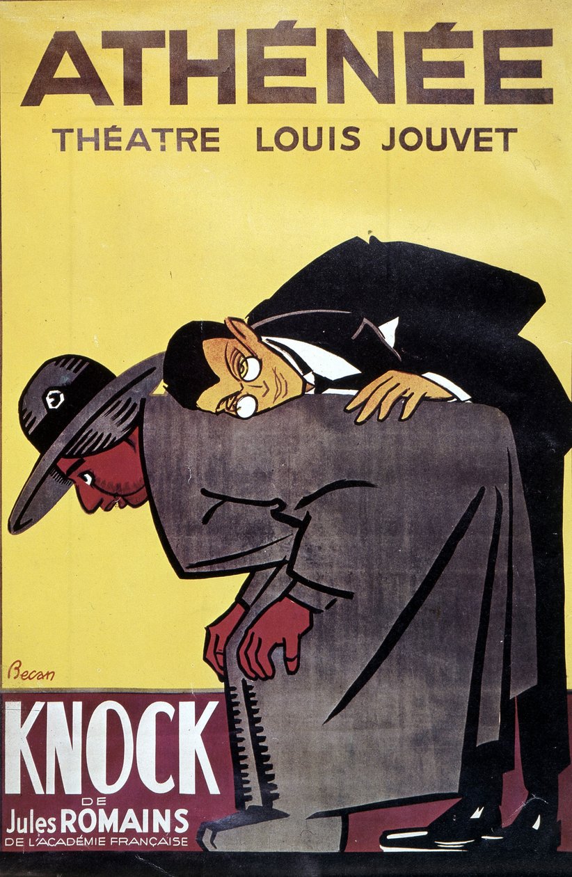Jules Romans „Knock” című plakátja a Louis Jouvet „Athenee” színházban, Bernard Becan (Bernhard Kahn) (1890-1943) alkotó: Bernard Becan