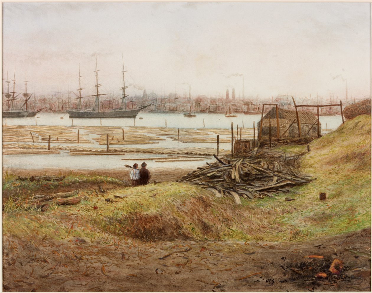 Hajózás és hajóépítés a Tyne folyón (ceruza és akvarell, papír (papírra ragasztva)) alkotó: Bernard Benedict Hemy